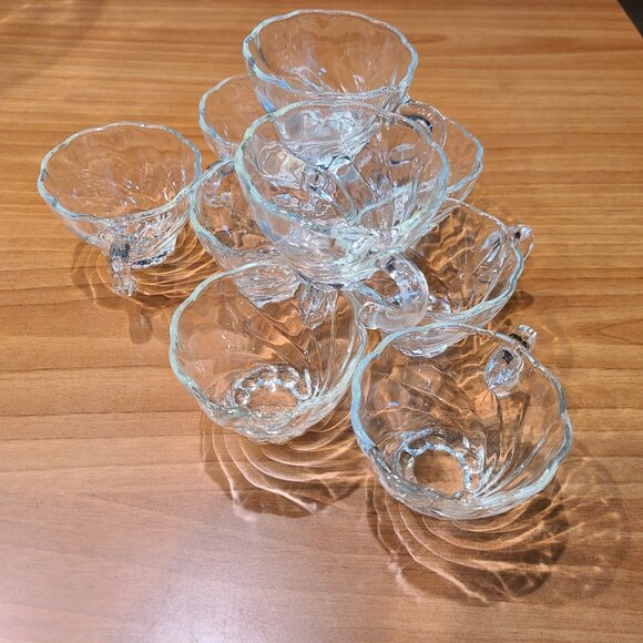 9 Hazel Atlas Colonial Swirl Punch Cups 1950s MCM Vintage Clear Pressed Glass - Picture 2 of 6